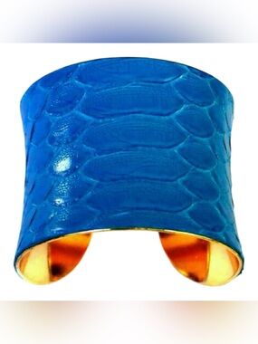Unearthed Handmade Blue Real Snakeskin Cuff Bracelet, Wide Cuff Bracelet